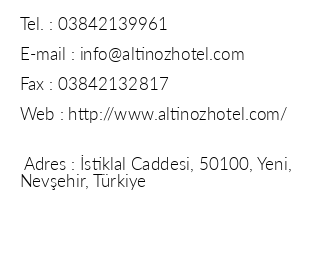 Altnz Hotel Nevsehir iletiim bilgileri